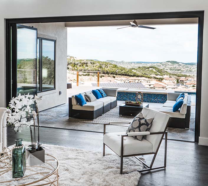 Living Room with Doors Open